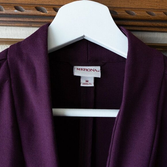 Merona Blazer Sz M Purple Open Front Pockets Stretchy Contemporary Chic - Picture 2 of 4